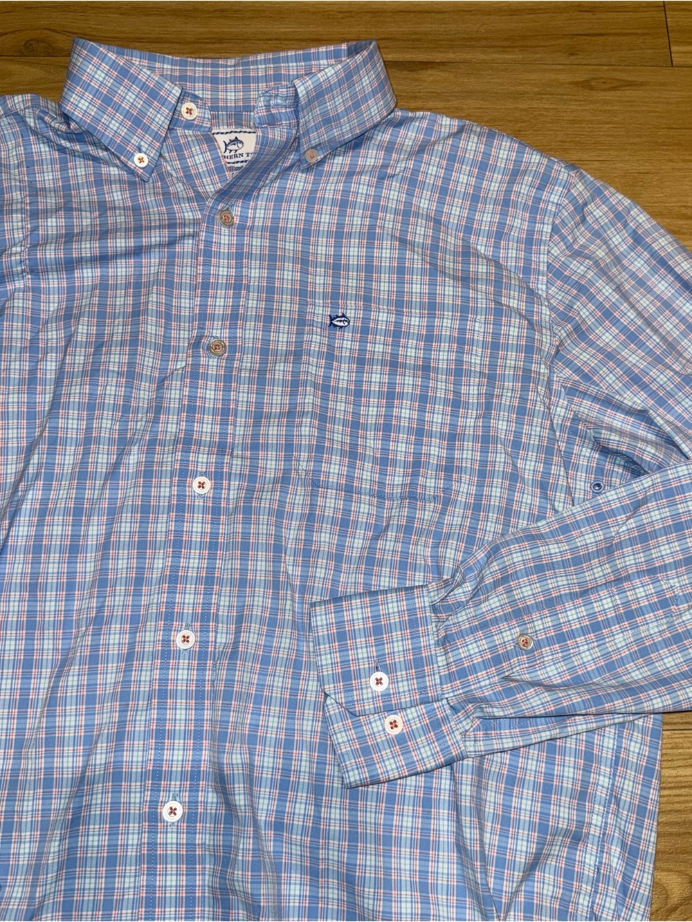 Southern Tide Blue Blue Plaid Button-Down Shirt Mens Medium dress shirt
